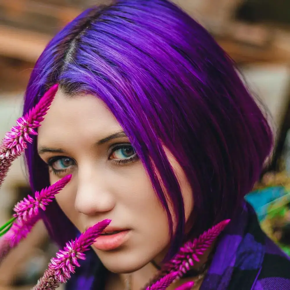 Bold and bright purple hair dye resul