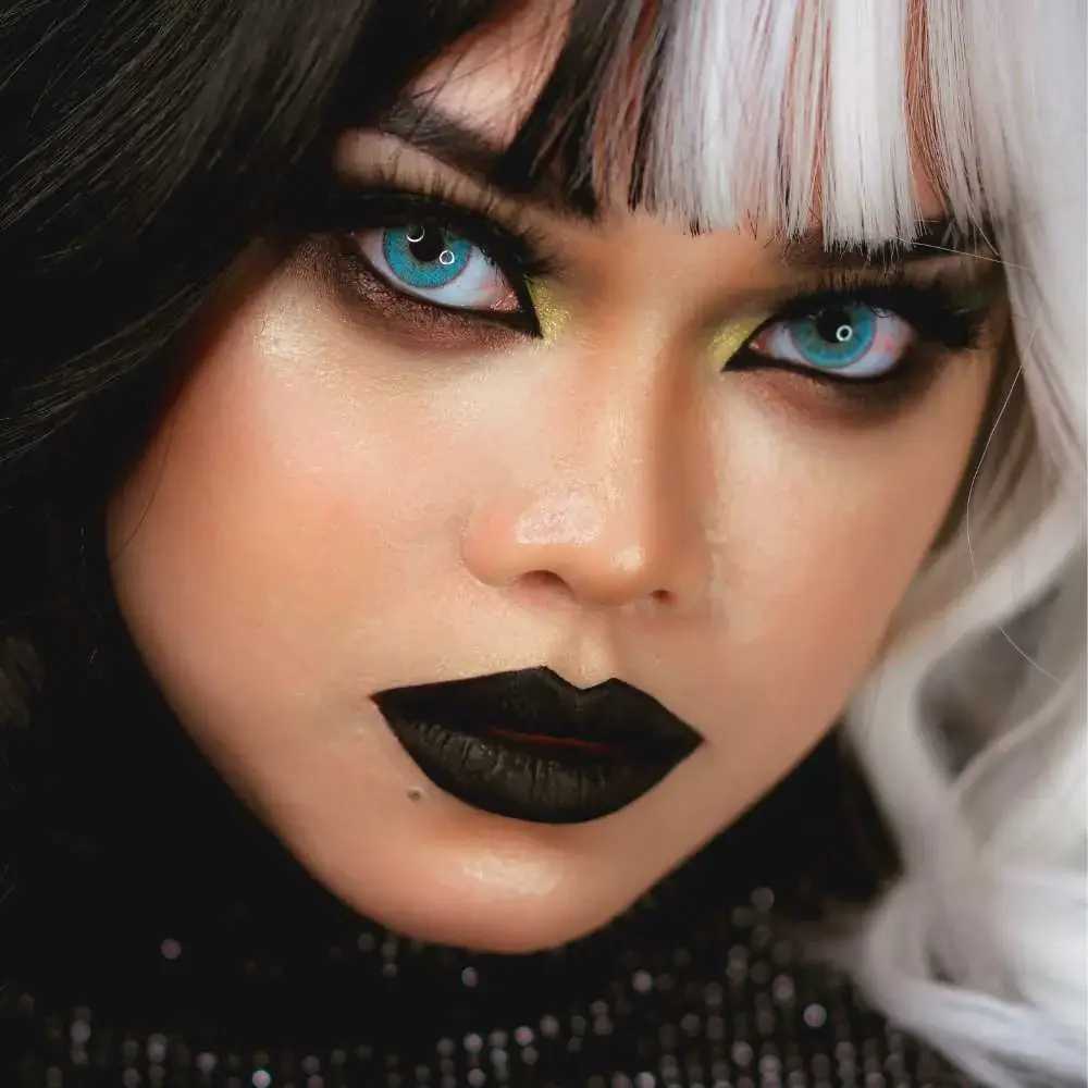 Woman confidently wearing our top pick for best black liquid lipstick