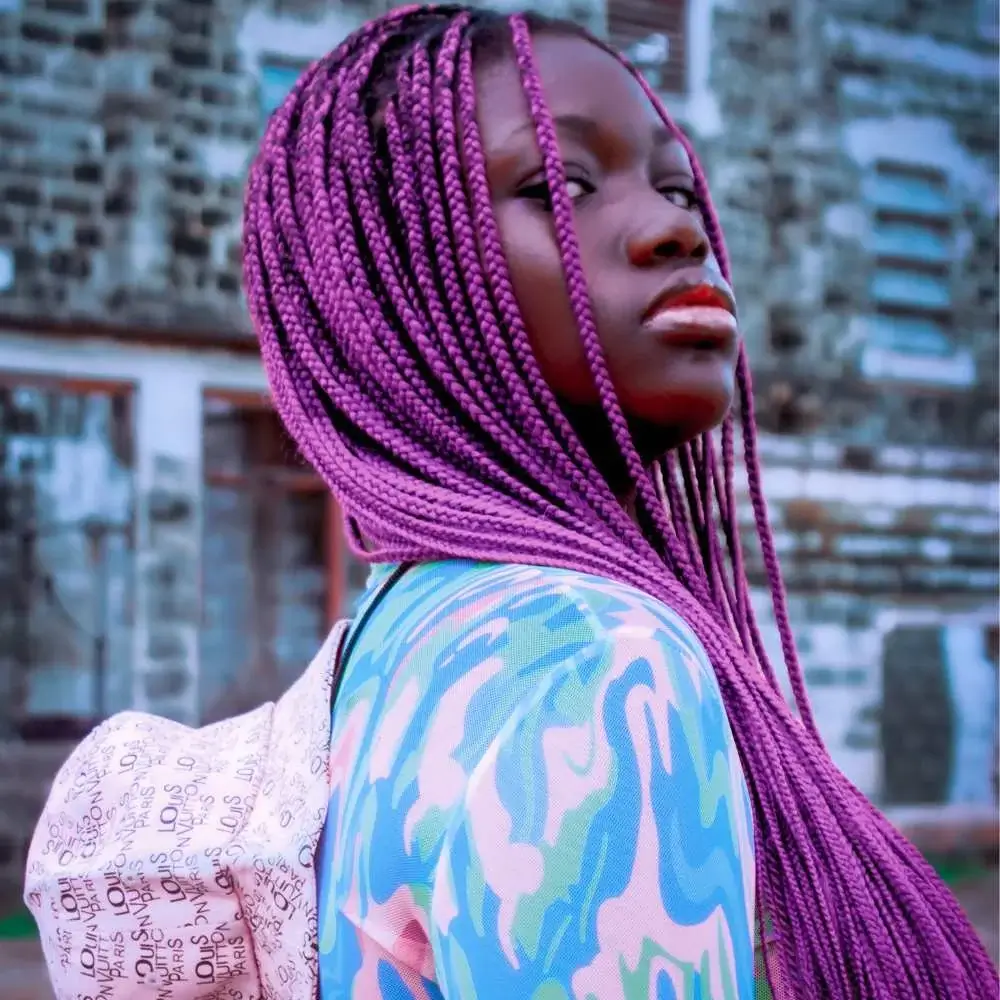 Close-up of lustrous locks colored with the best purple hair dye