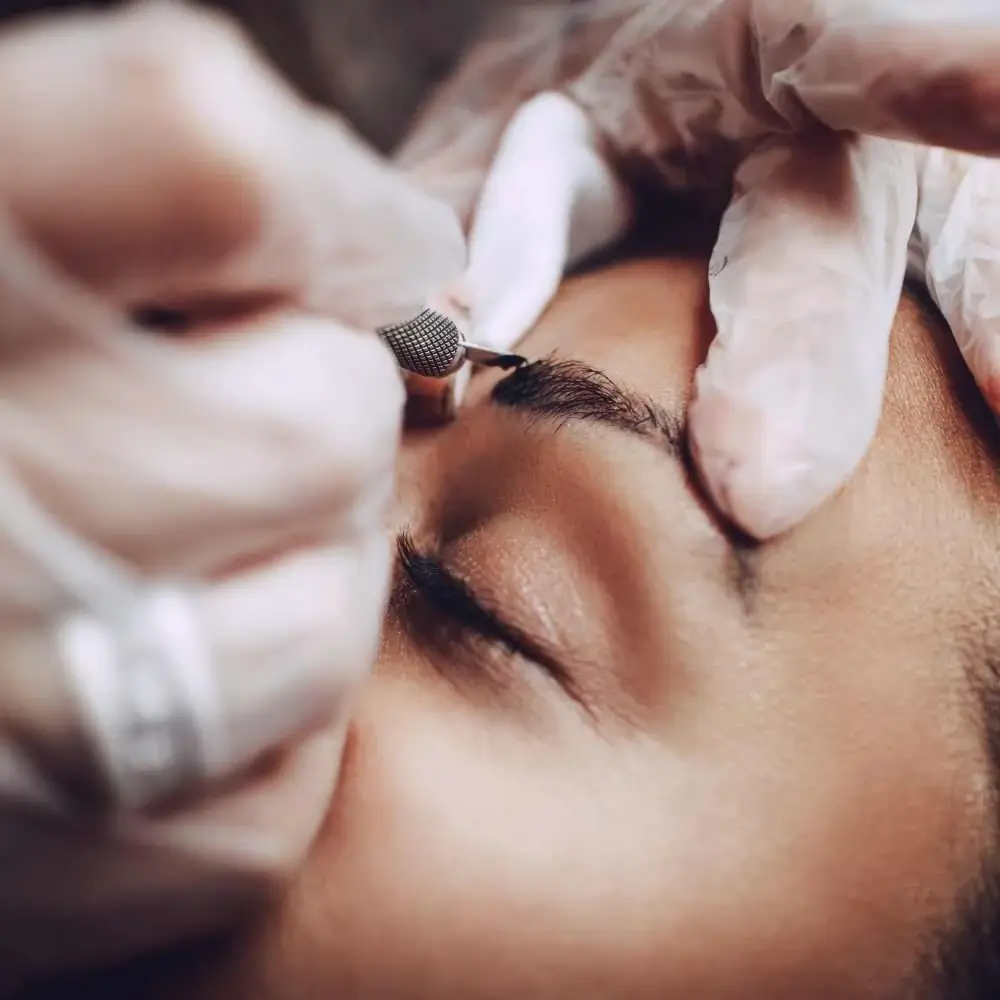 closeup of microblading an eyebrow