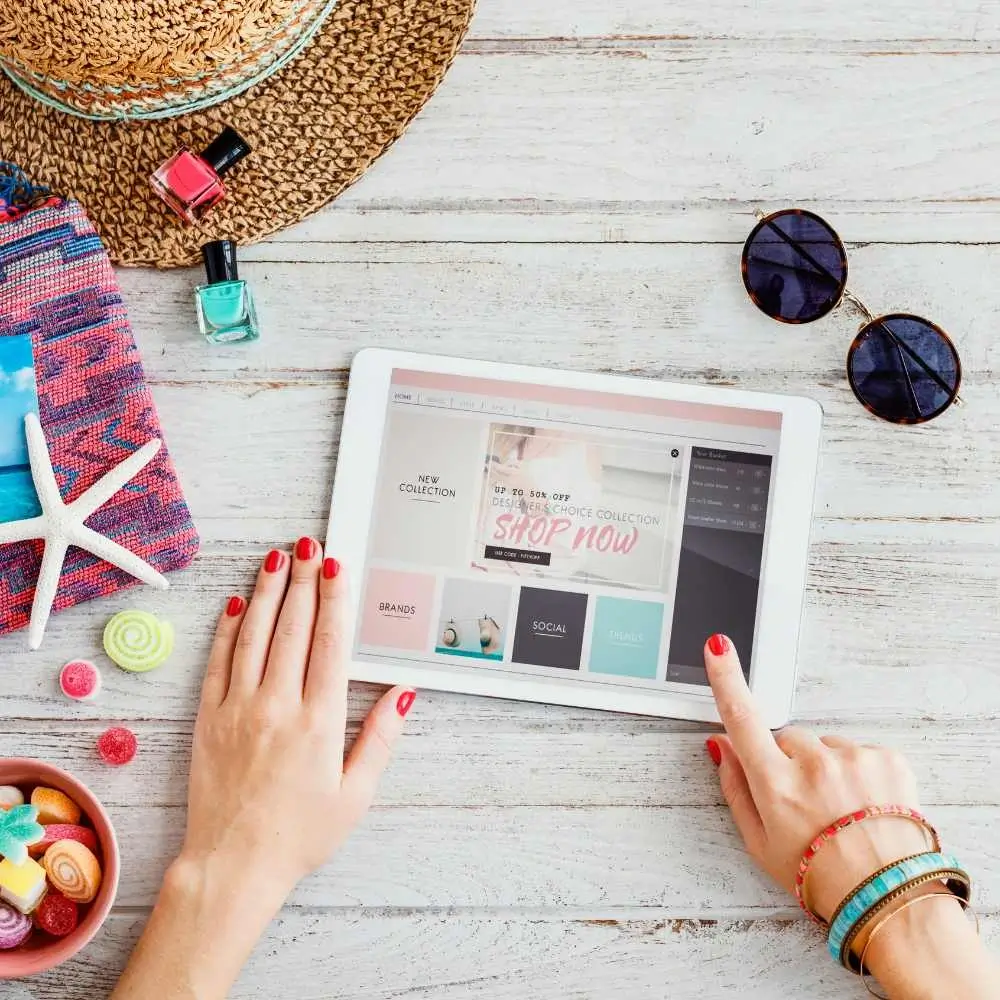 beach essentials and a tablet