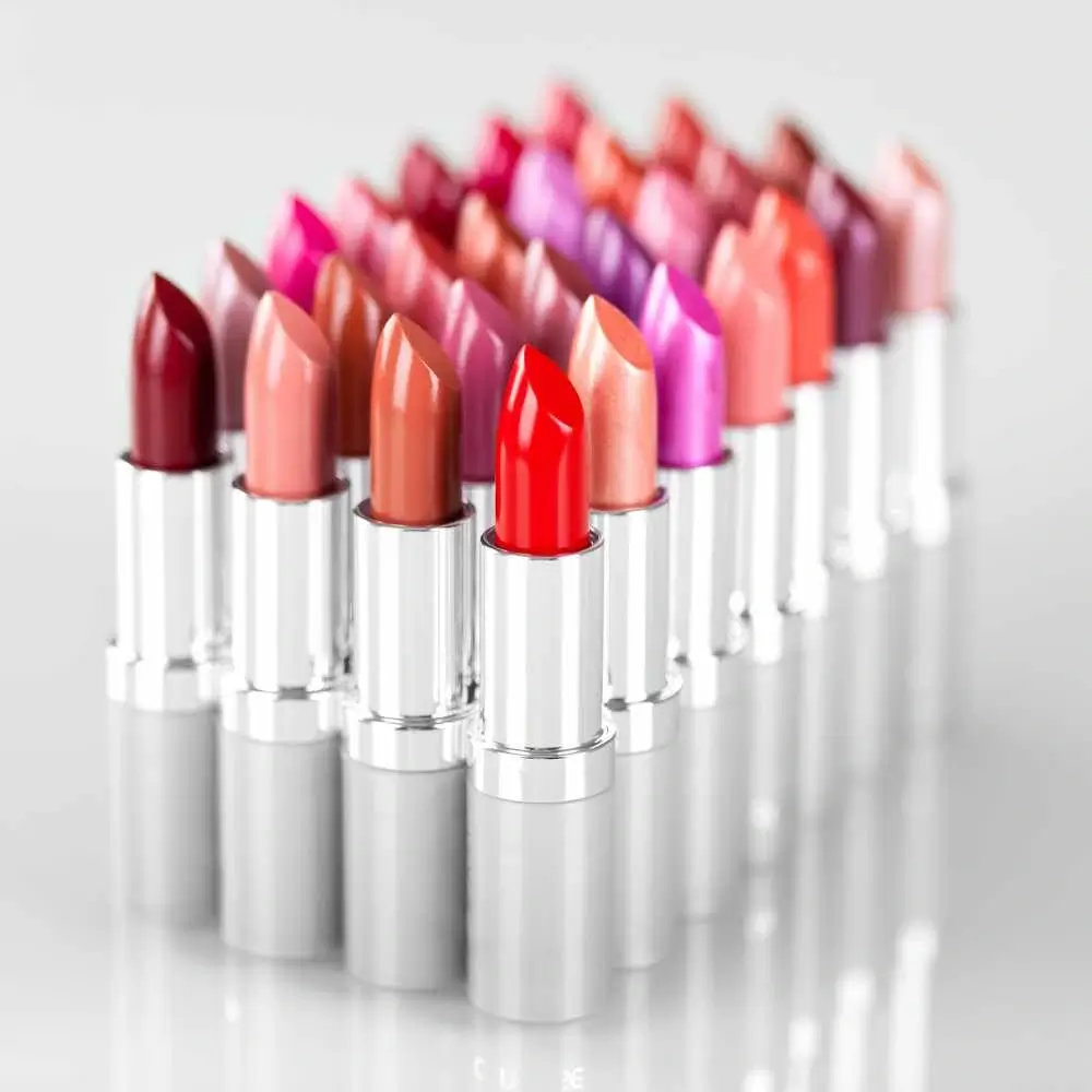 different shades of lipstick arranged in rows