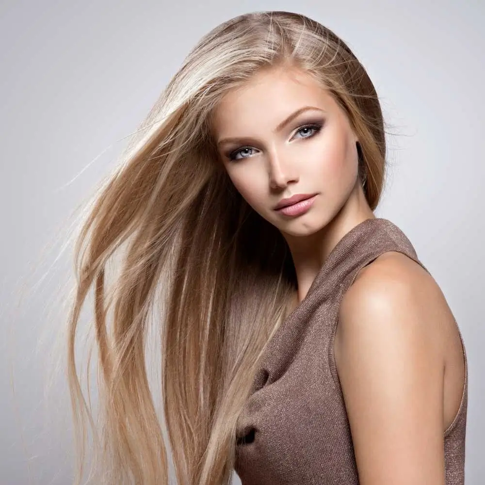 blonde young woman with long straight hair