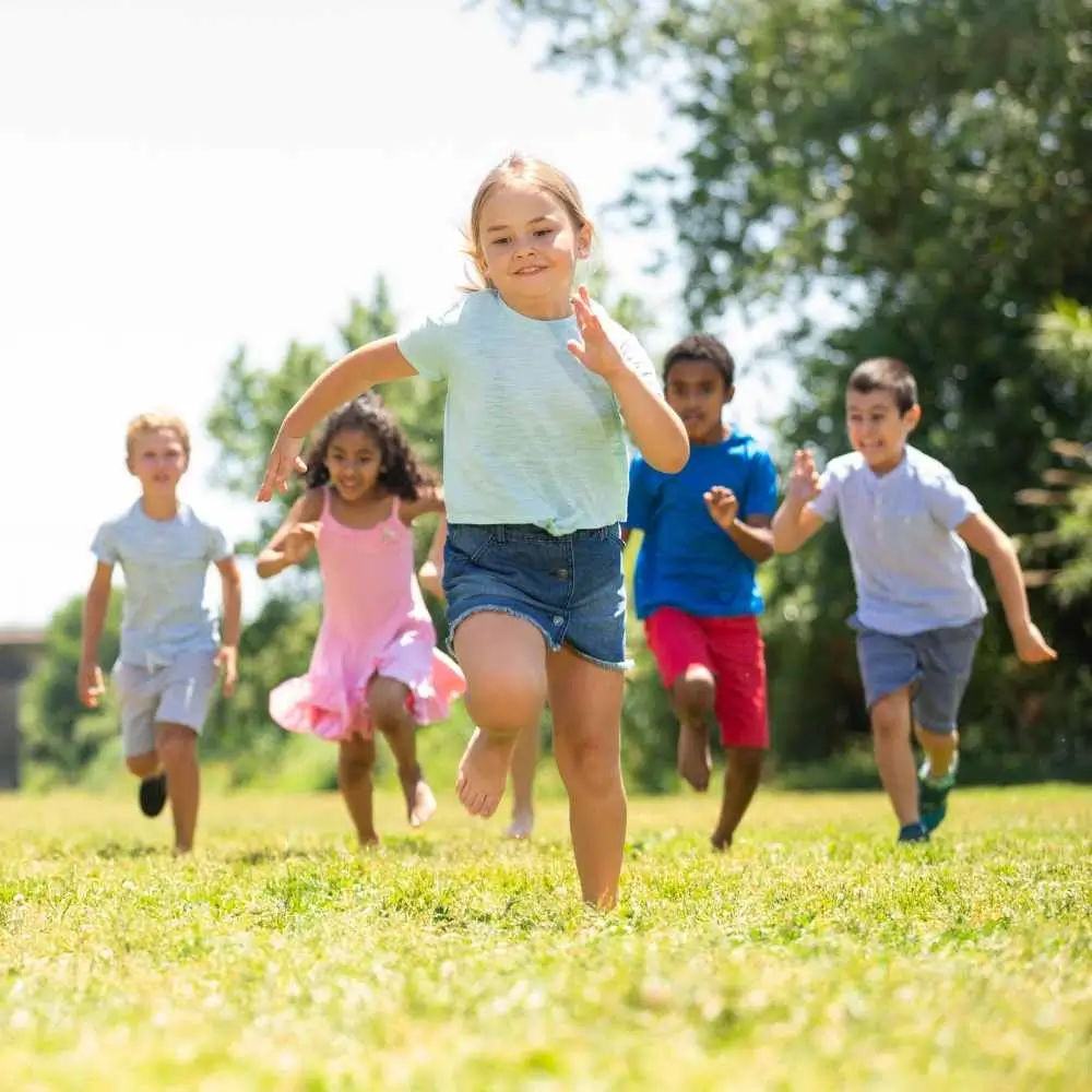 Kids running on a sunny day