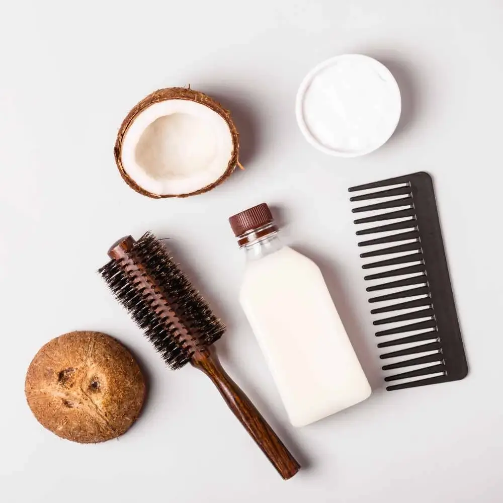 coconuts and hair care tools