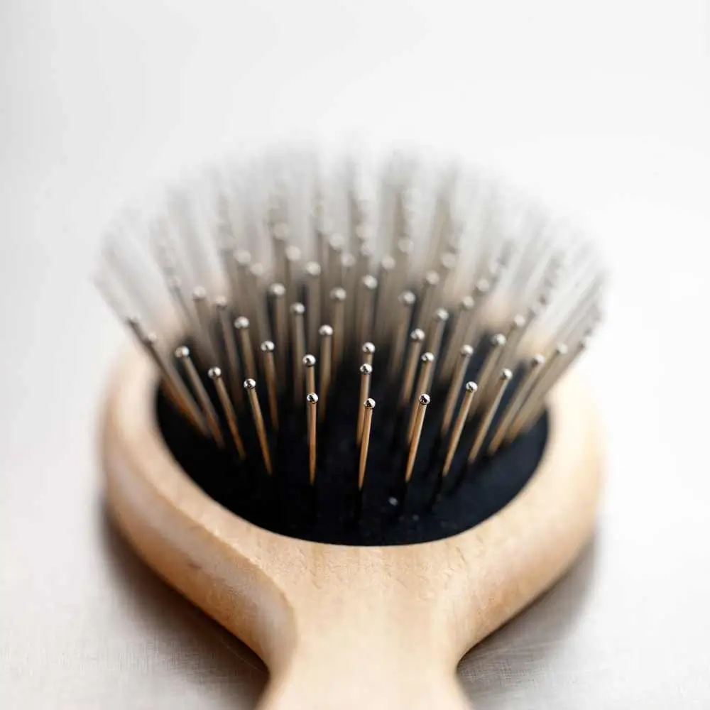 closeup of a wooden hairbrush