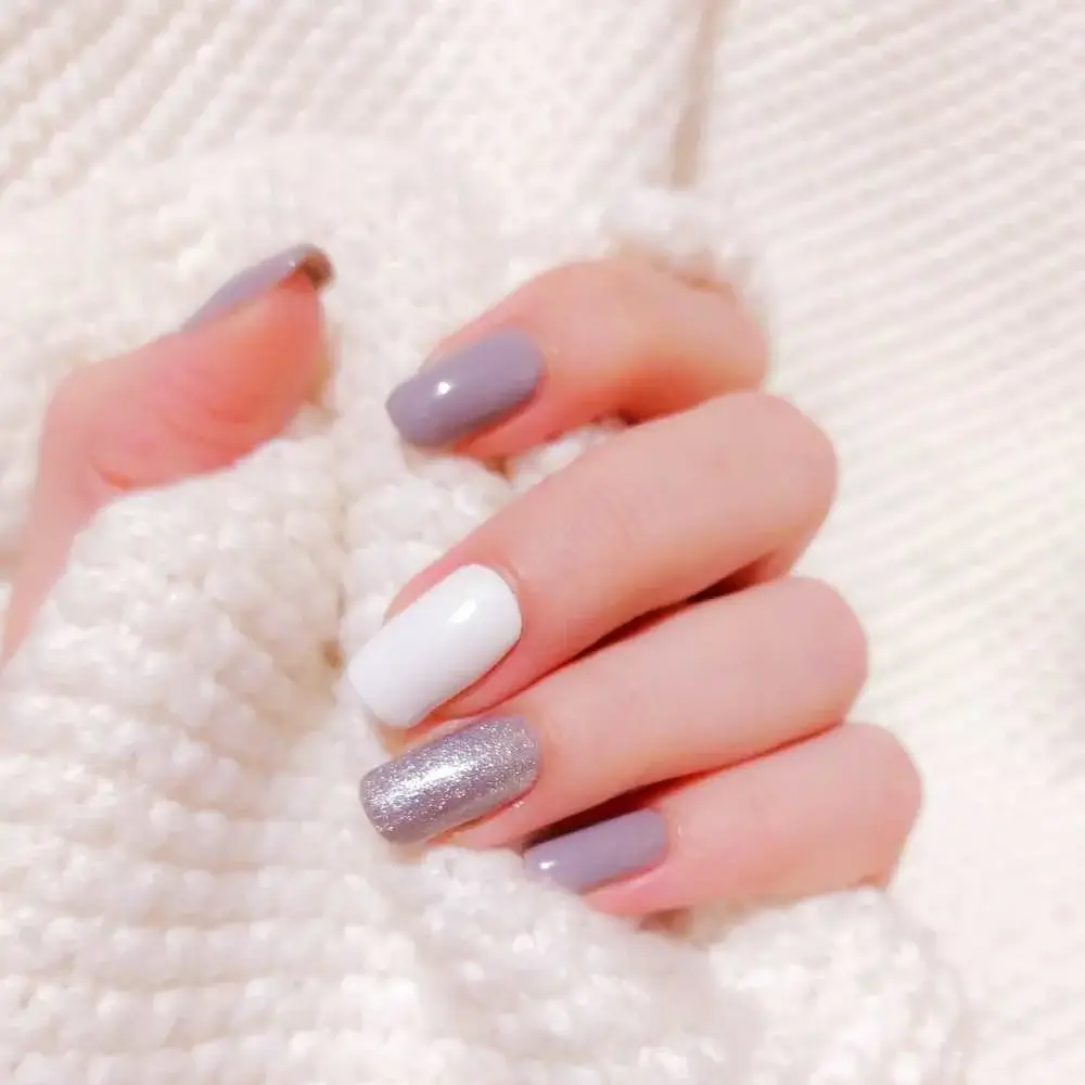 white and purple nails