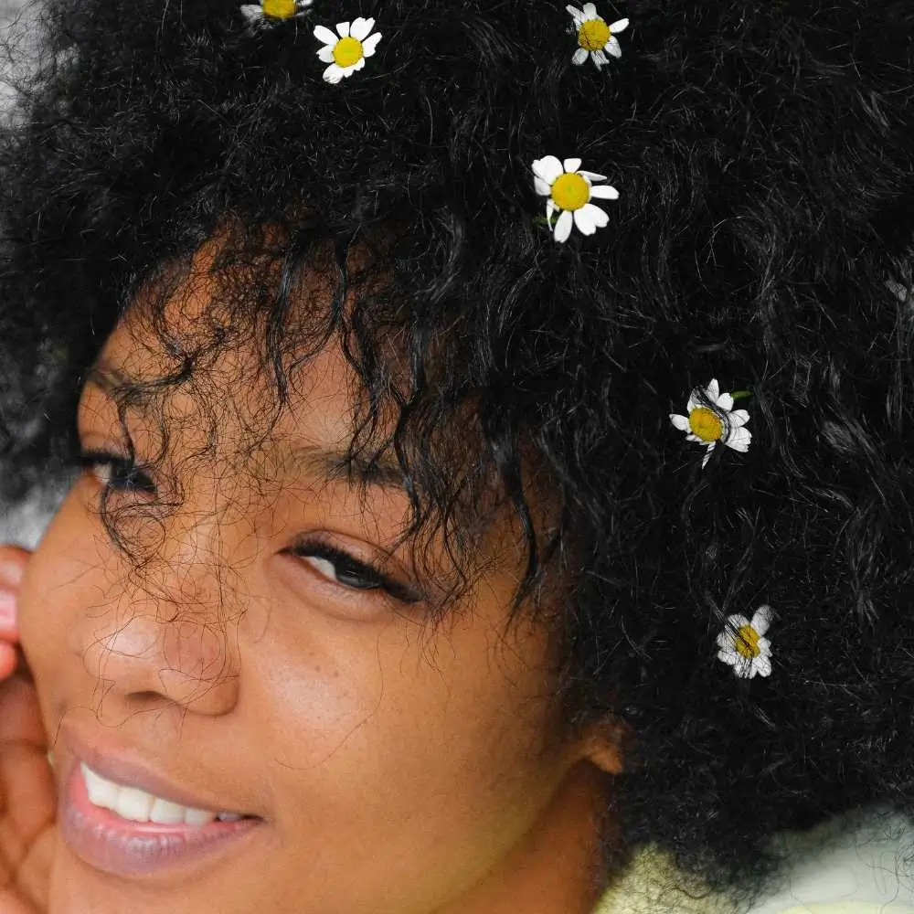 flowers on her hair