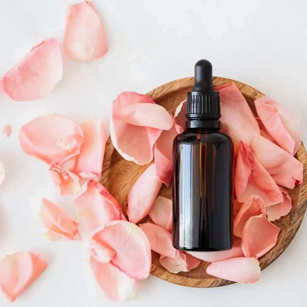 argan oil on bed of petals