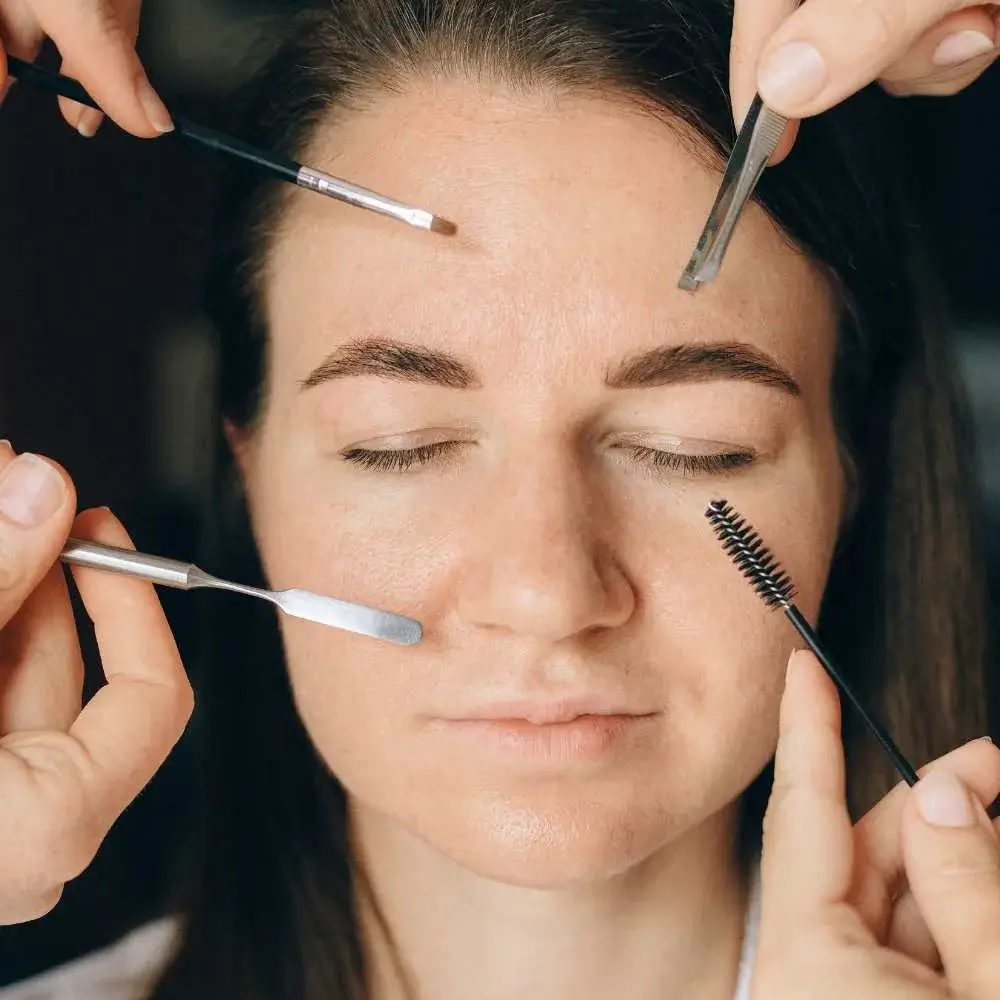 Close-up of stainless steel eyebrow tweezers