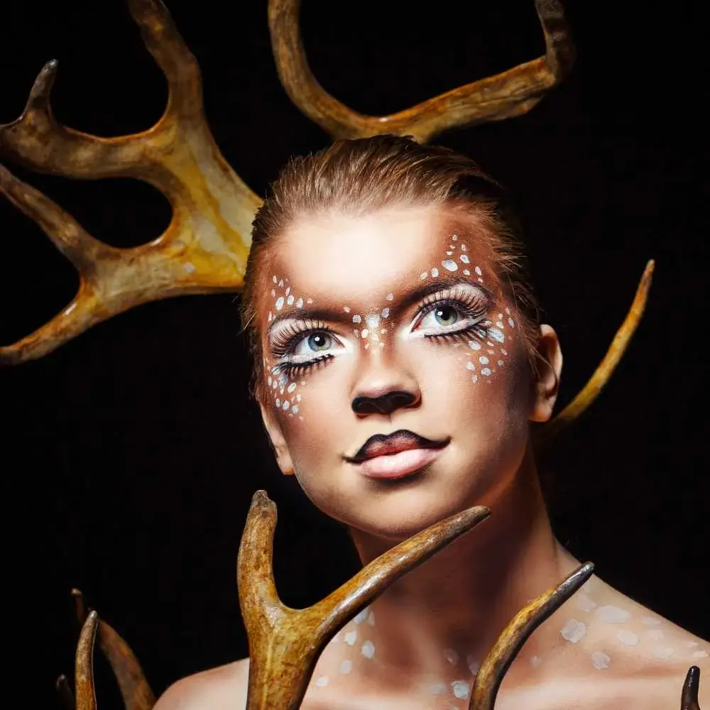 Enchanting Deer Makeup Halloween look with faux antlers