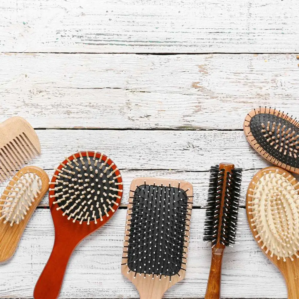 Different travel hair brush in a travel bag