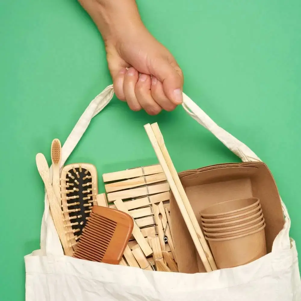 Travel hair brush in a toiletries bag