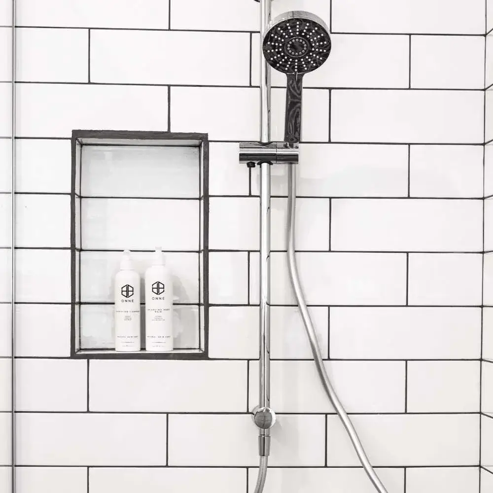 A well-organized shower caddy, demonstrating efficient use of space