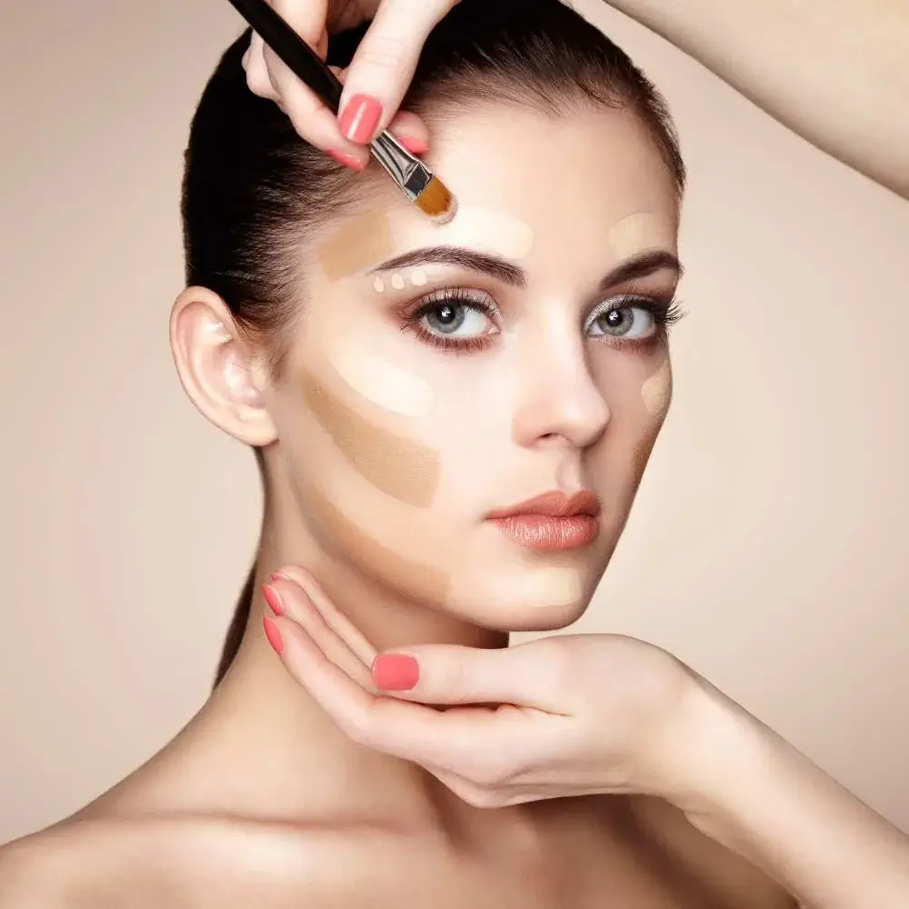 A well-blended contour on a model's cheek