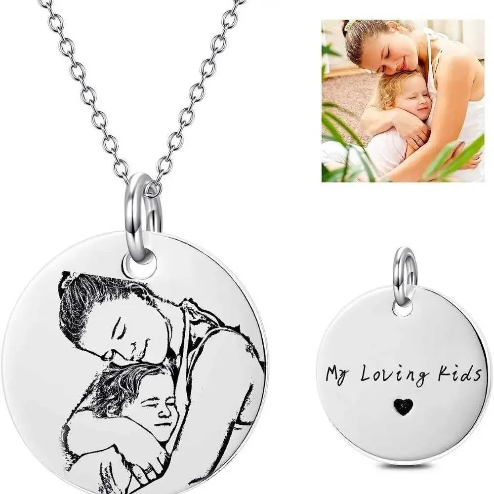 silver portrait necklace of mother and daughter