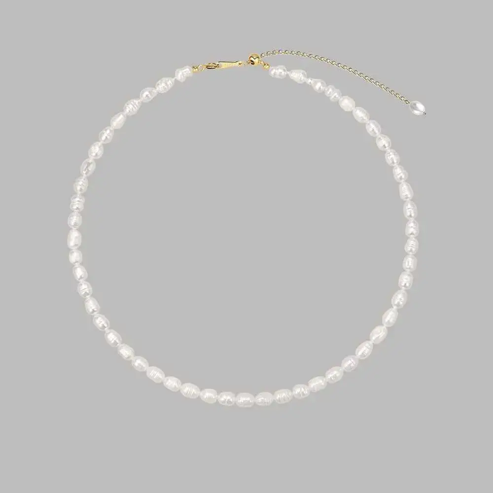 tiny pearl necklace with gold chain and lock