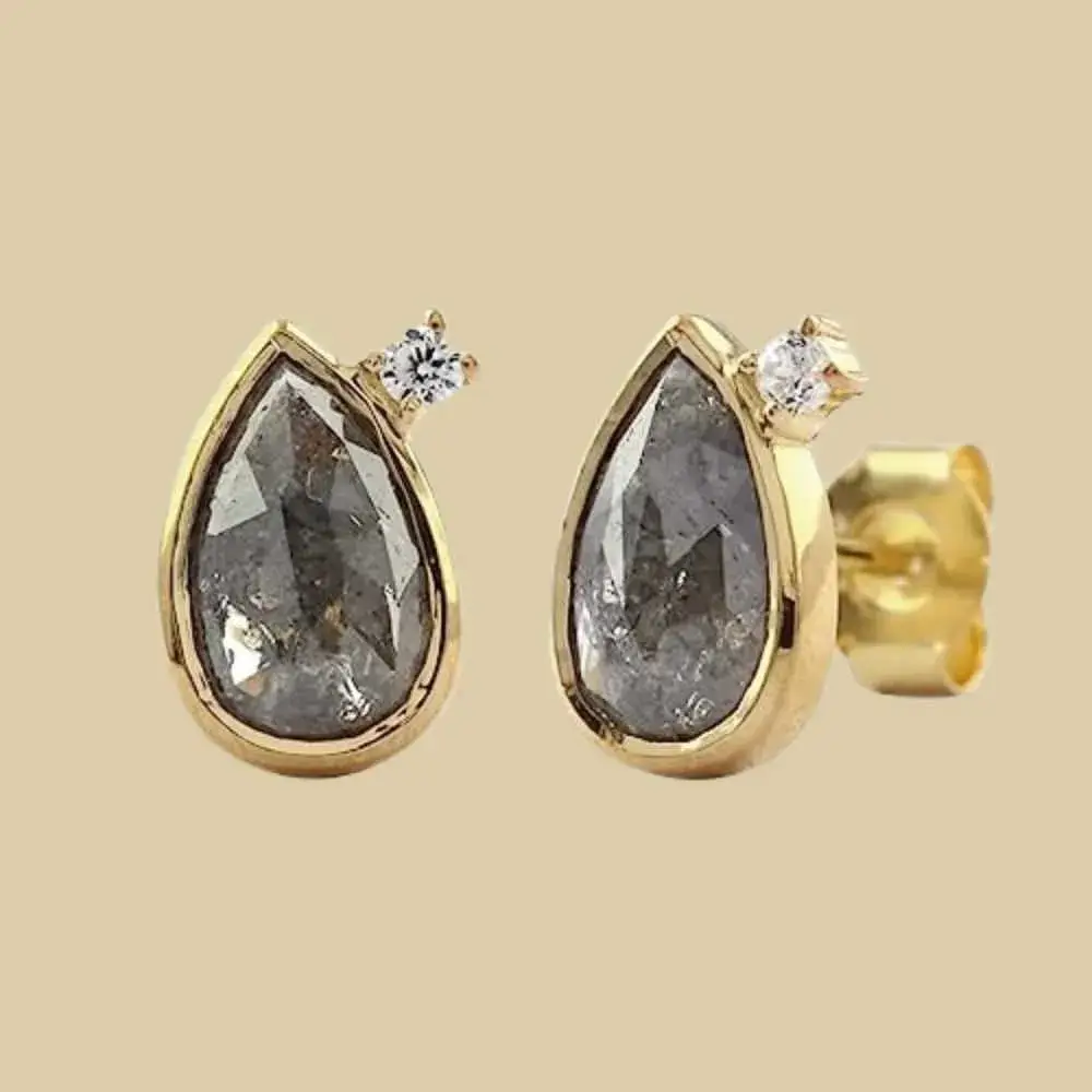 teardrop salt and pepper diamond stud earrings