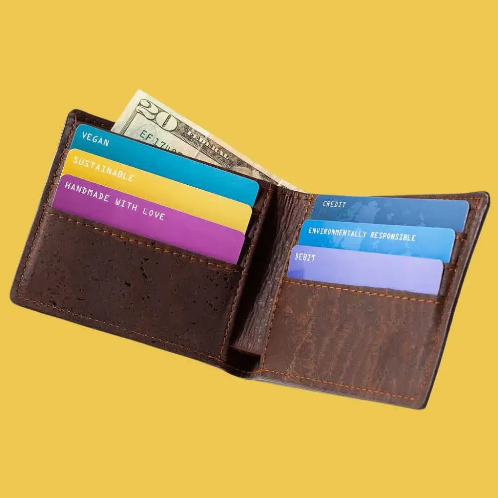 dark brown men's wallet with contents