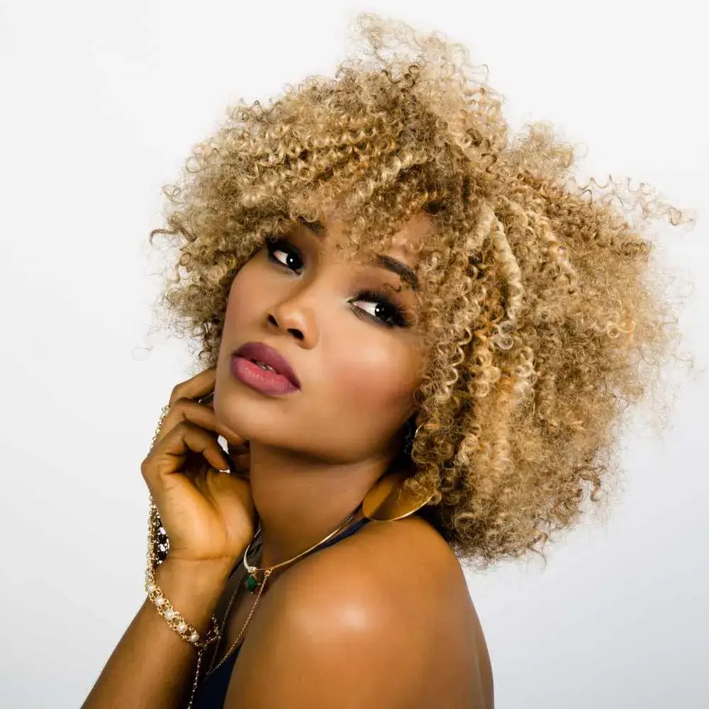 woman with colored curly hair