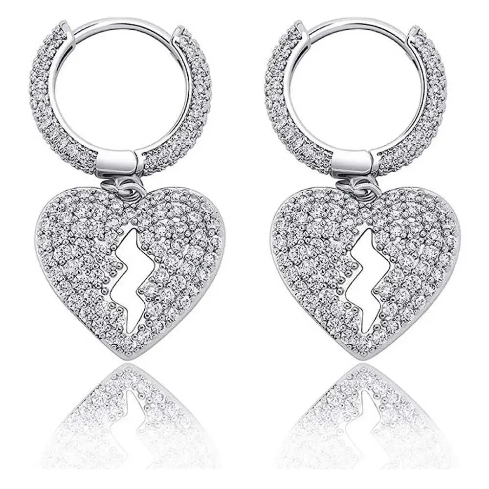 cubic zirconia broken heart stud earrings