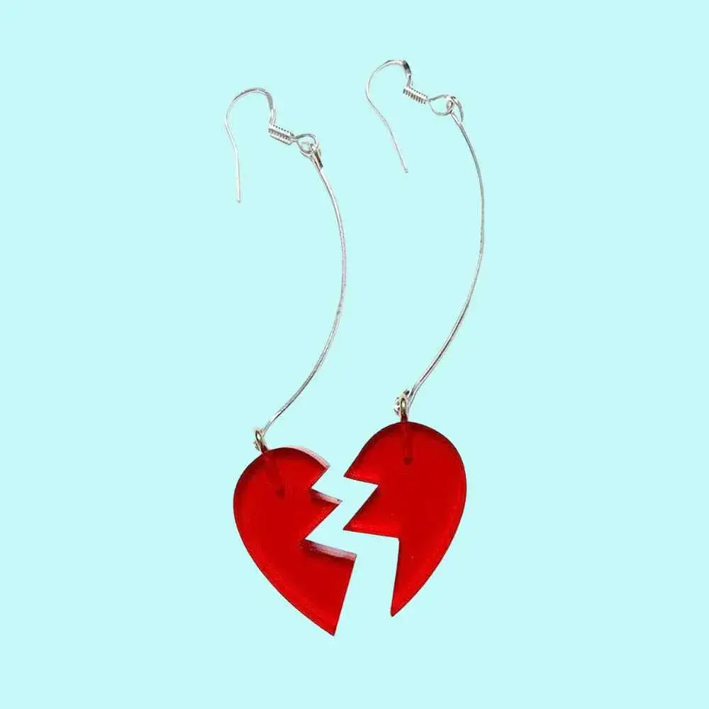 dangle red broken heart earrings