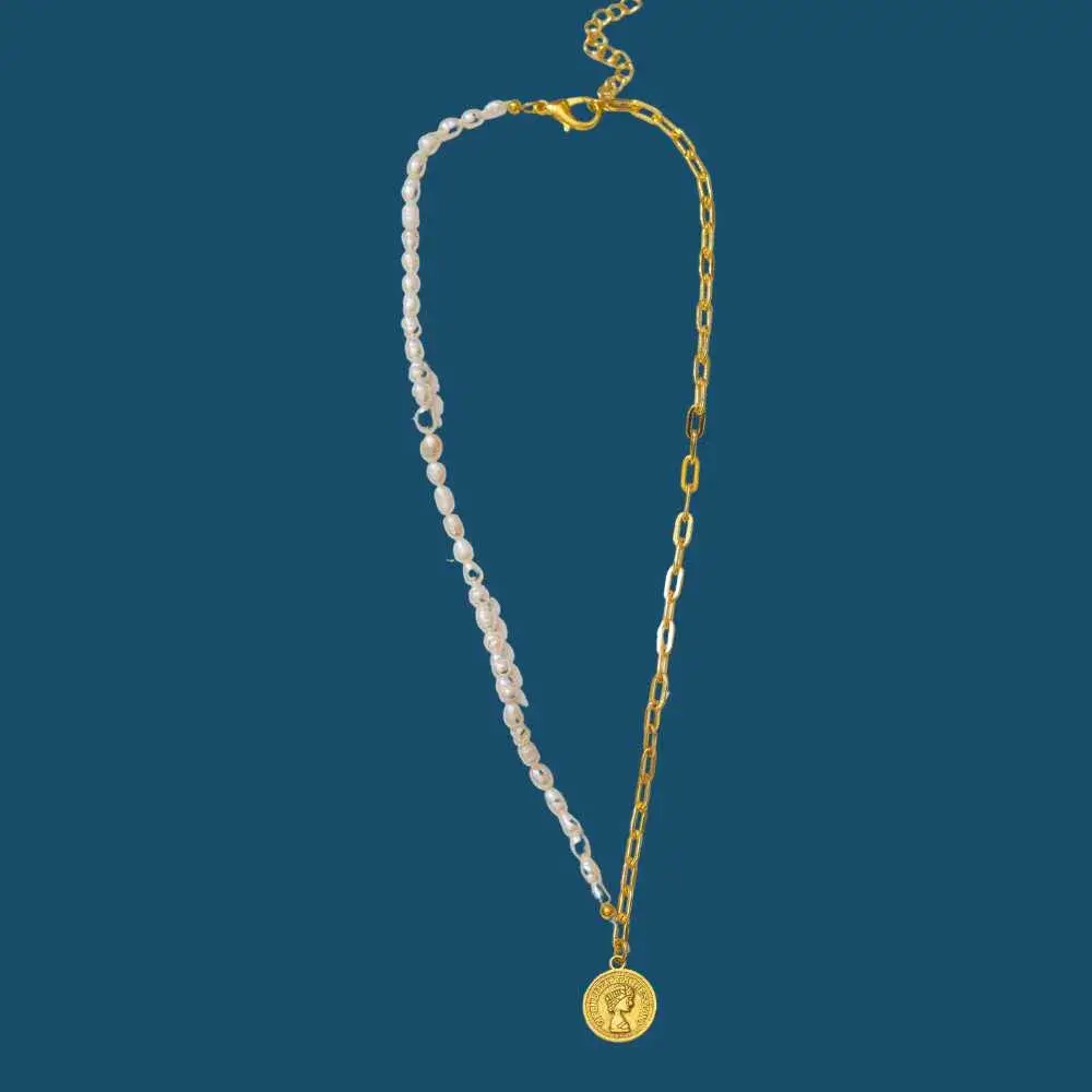 half chain half pearl necklace with pendant