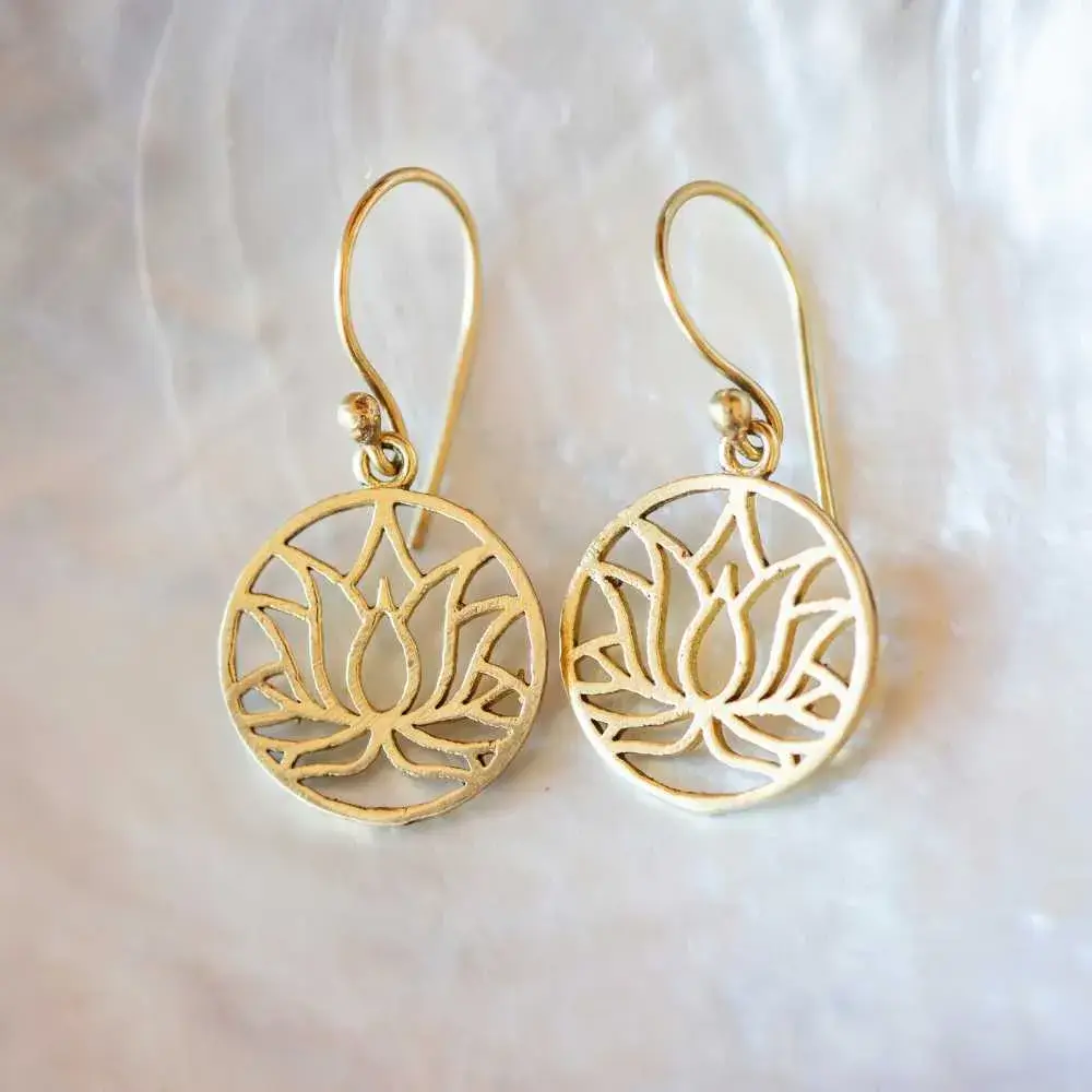 brass earrings with lotus design