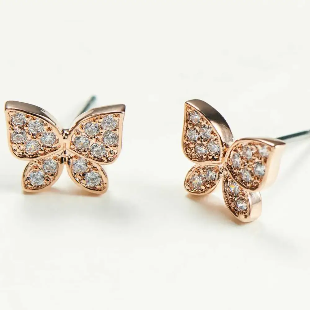 golden butterfly stud earrings with crystals