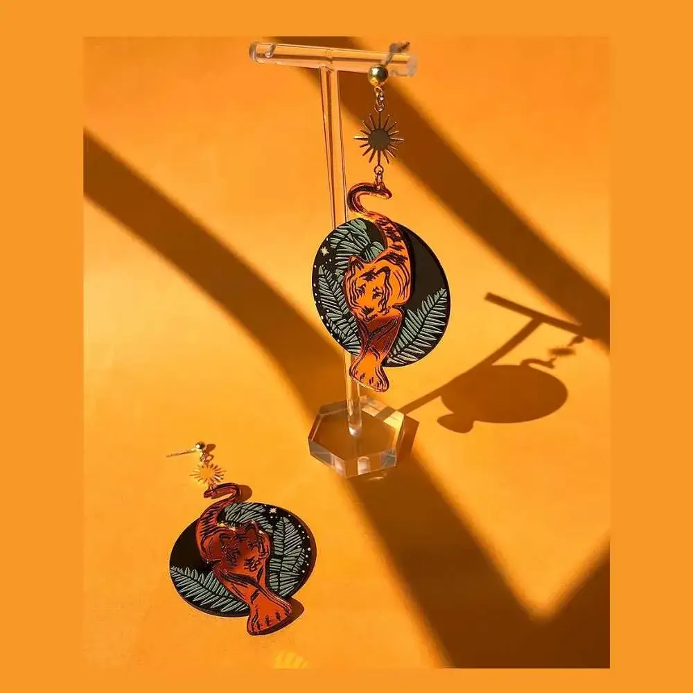 orange tiger earrings