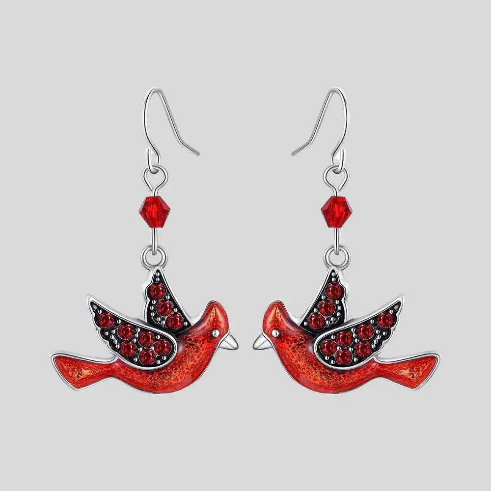 vibrant pair of cardinal earrings