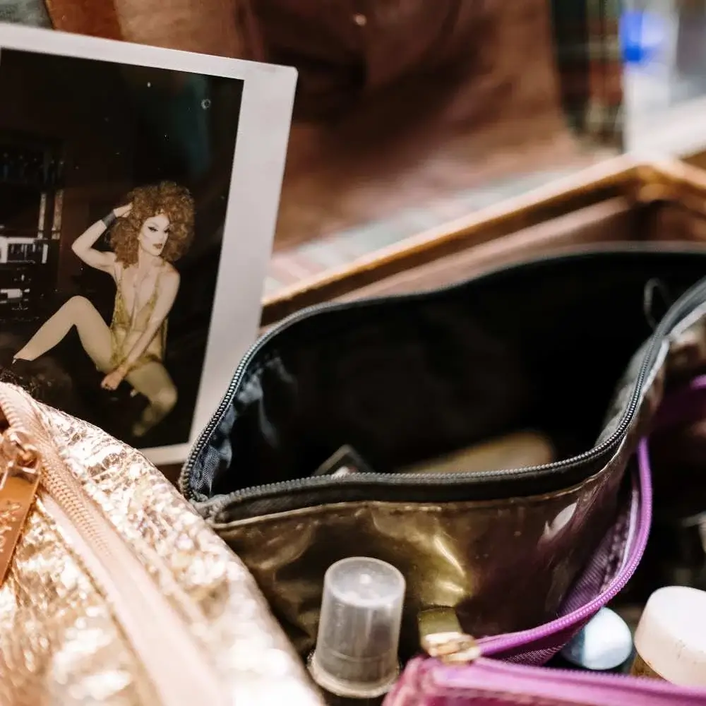 Close-up of a stylish and functional makeup bag