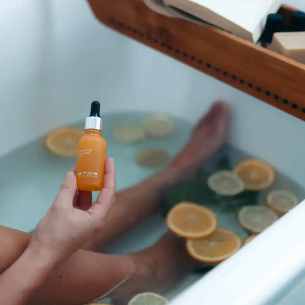 "Close-up of a Vitamin C serum bottle for radiant skin