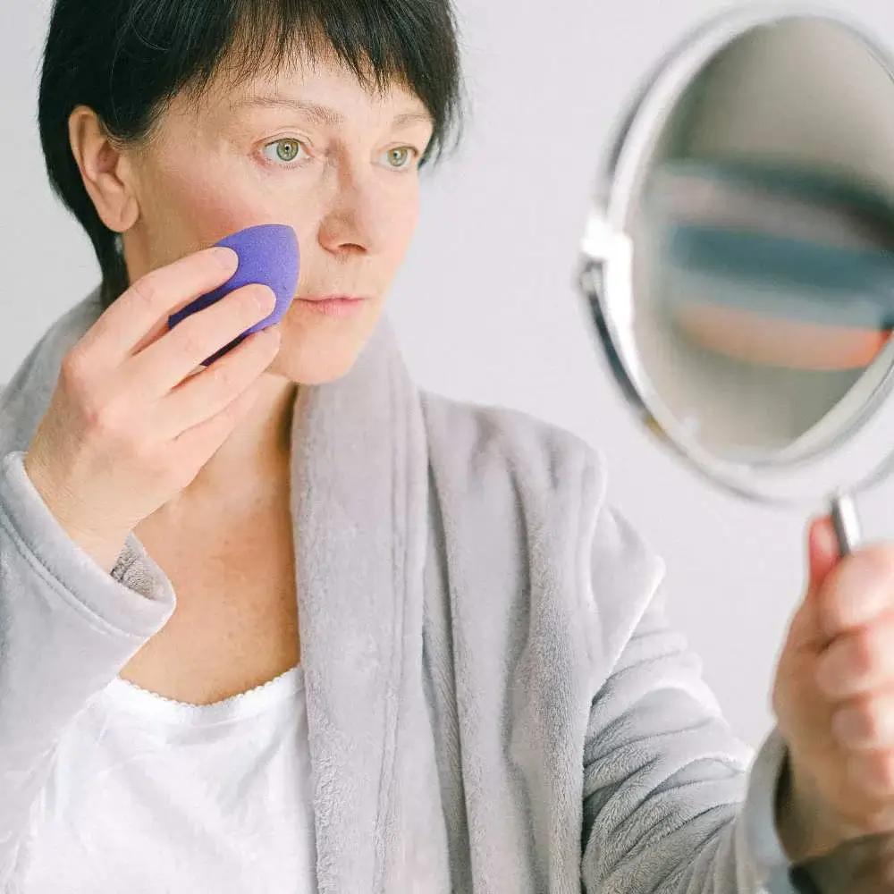 Cream blush on mature skin