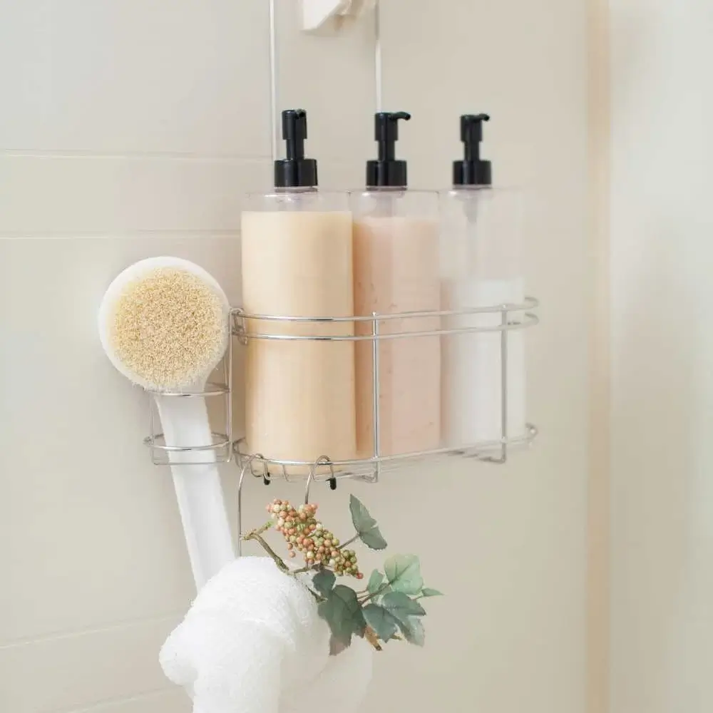 Shower shelf with products