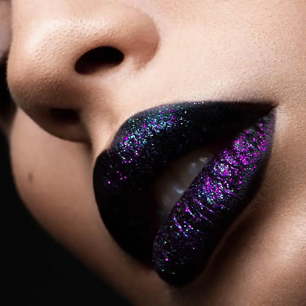 Shimmering glitter lipstick close-up