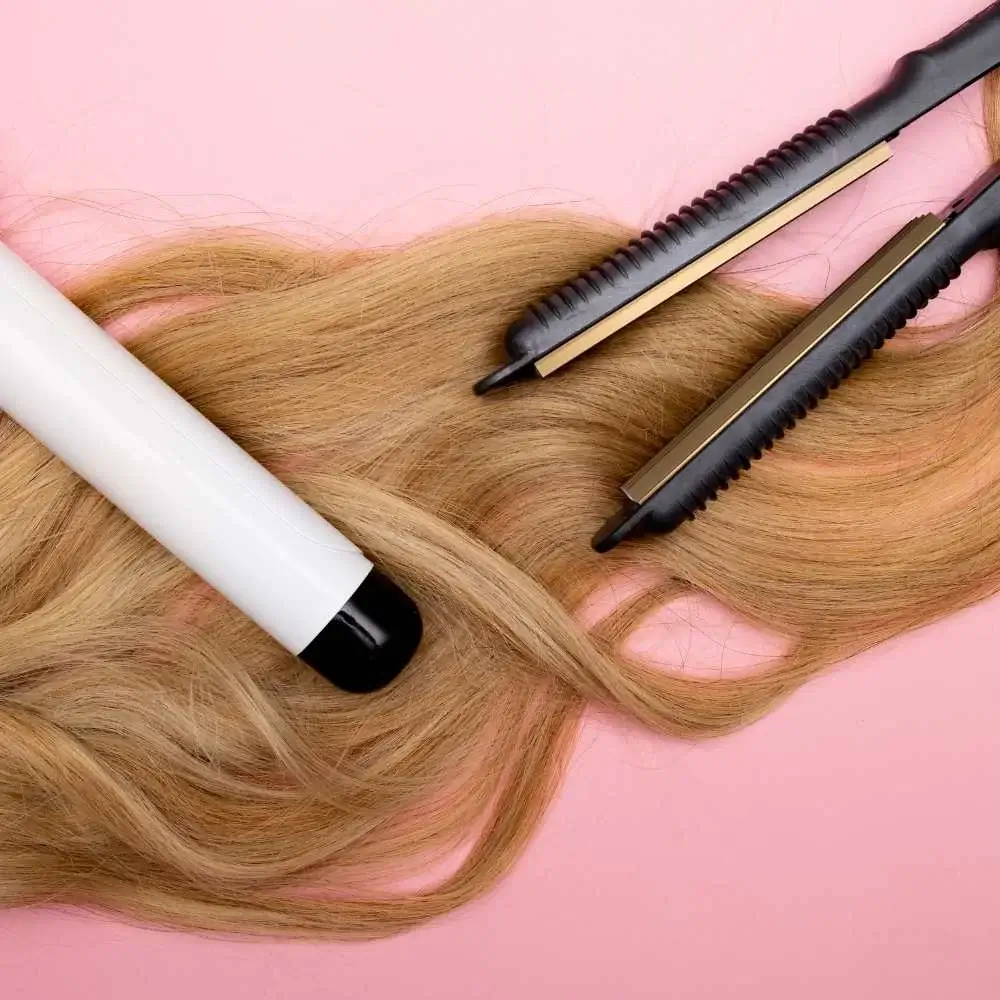 Curling fine hair tutorial step-by-step, featuring tools and products