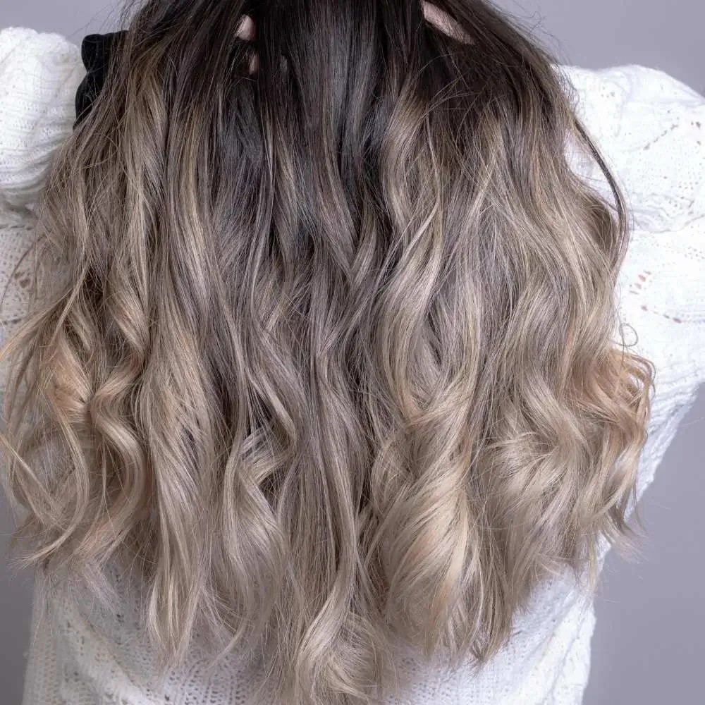 Close-up of a woman's beautifully balayaged hair