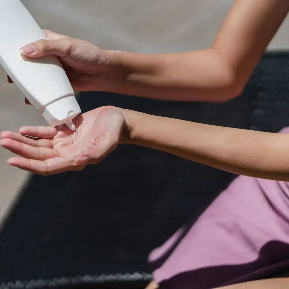 Close-up image of a sunscreen bottle for essential skin protection