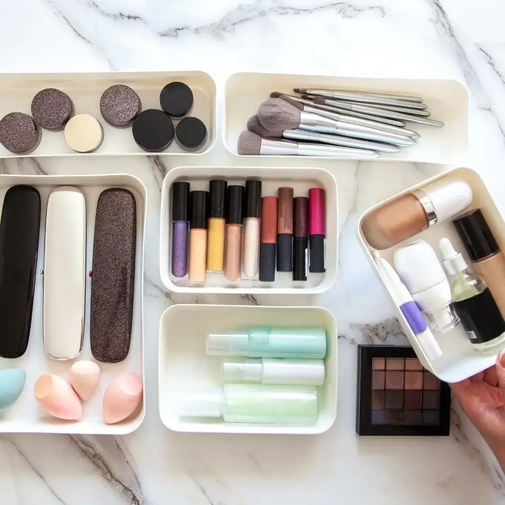 Organized makeup drawer dividers