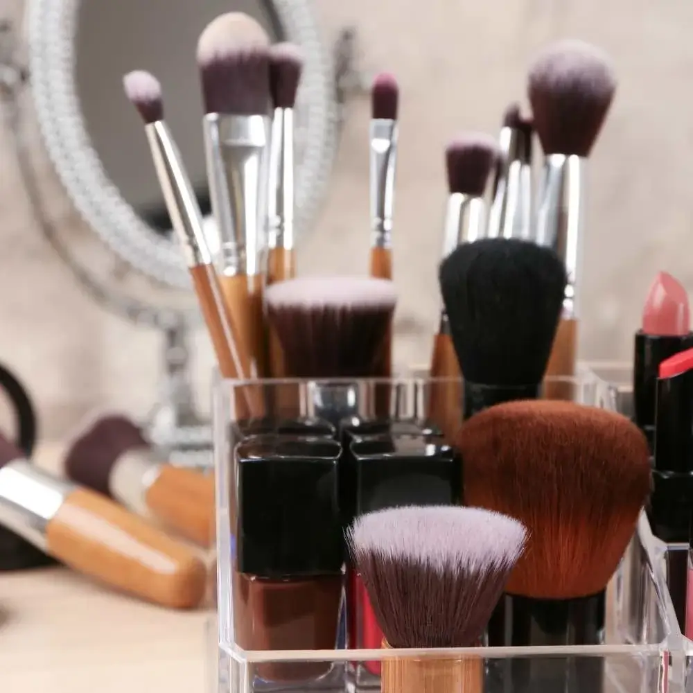 Makeup brushes in holder