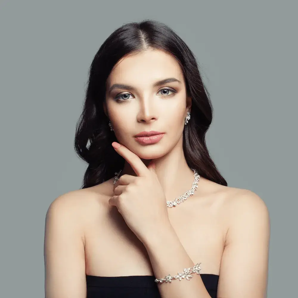 model wearing necklace and a bracelet