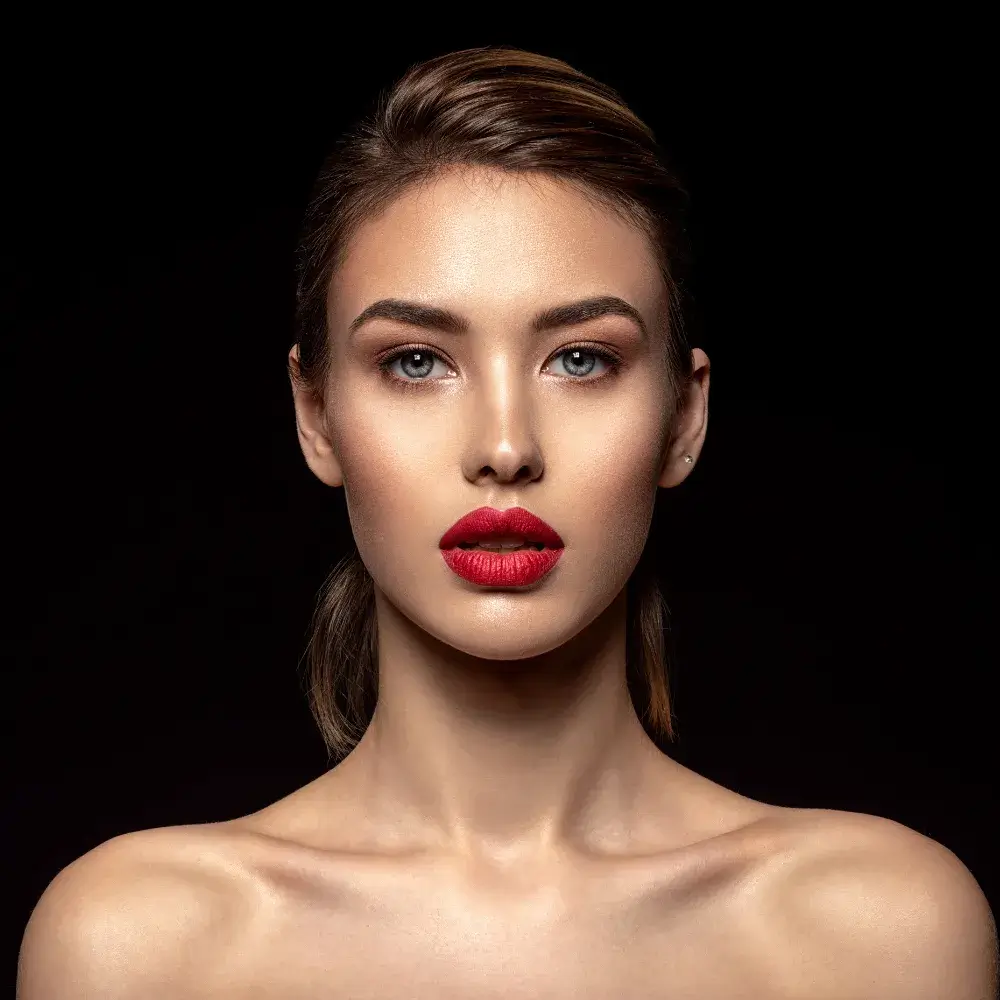 portrait of model wearing red lipstick