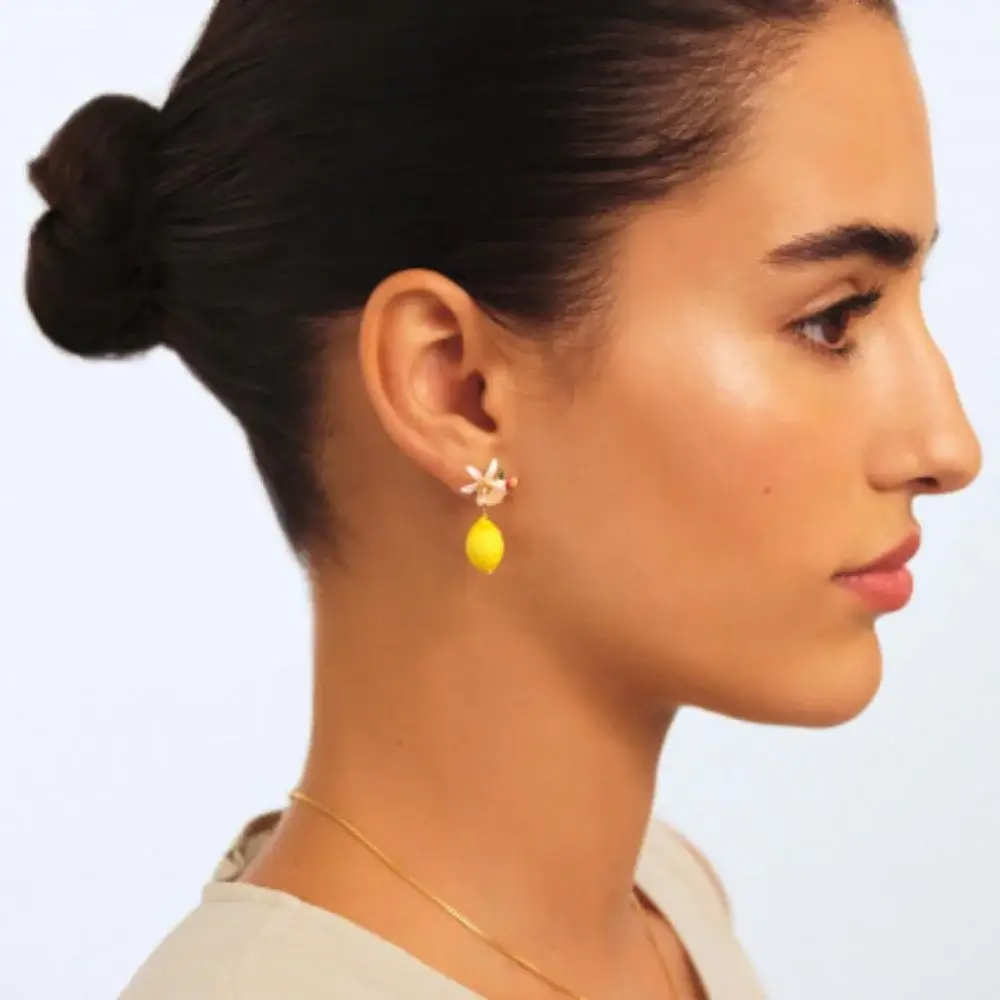 What materials are used to make lemon earrings?