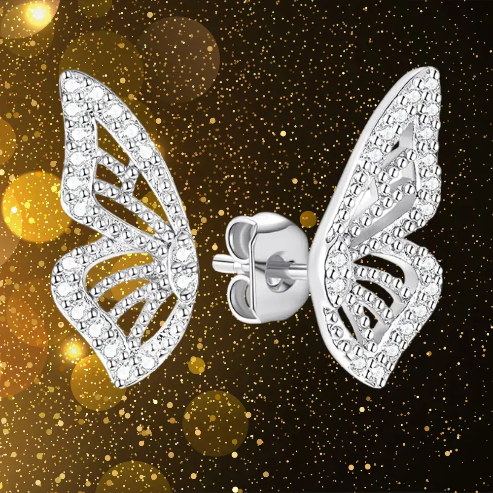 silver butterfly wings earrings