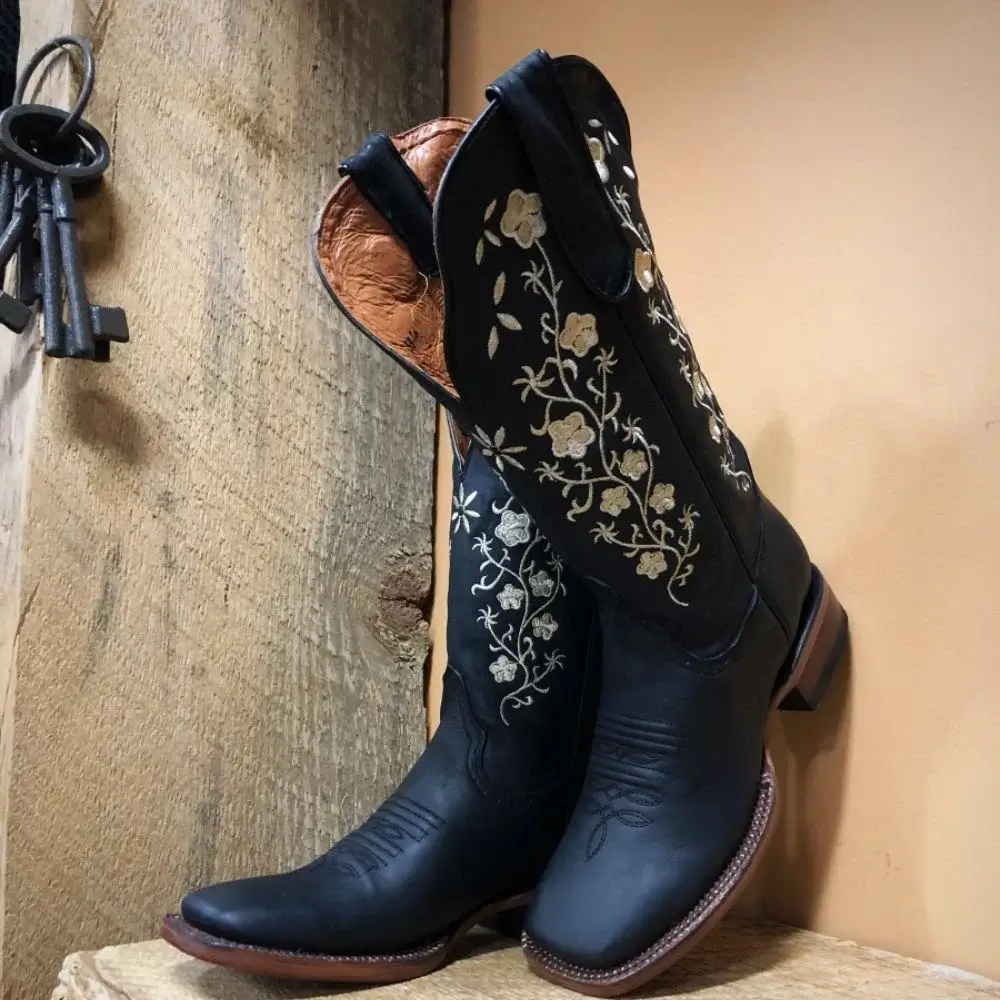 best high quality women's black cowboy boots
