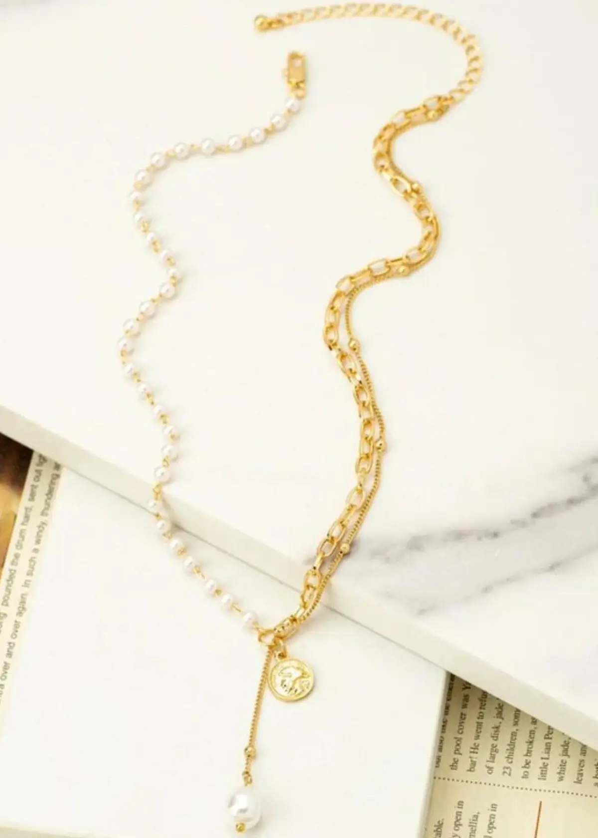 half pearl half chain necklace