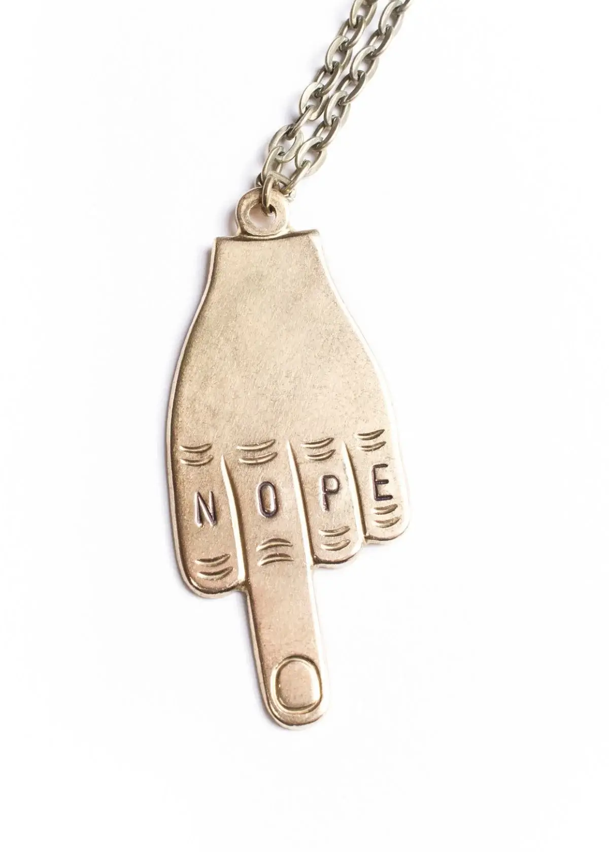 What type of Metal is used to Make a middle finger Necklace?