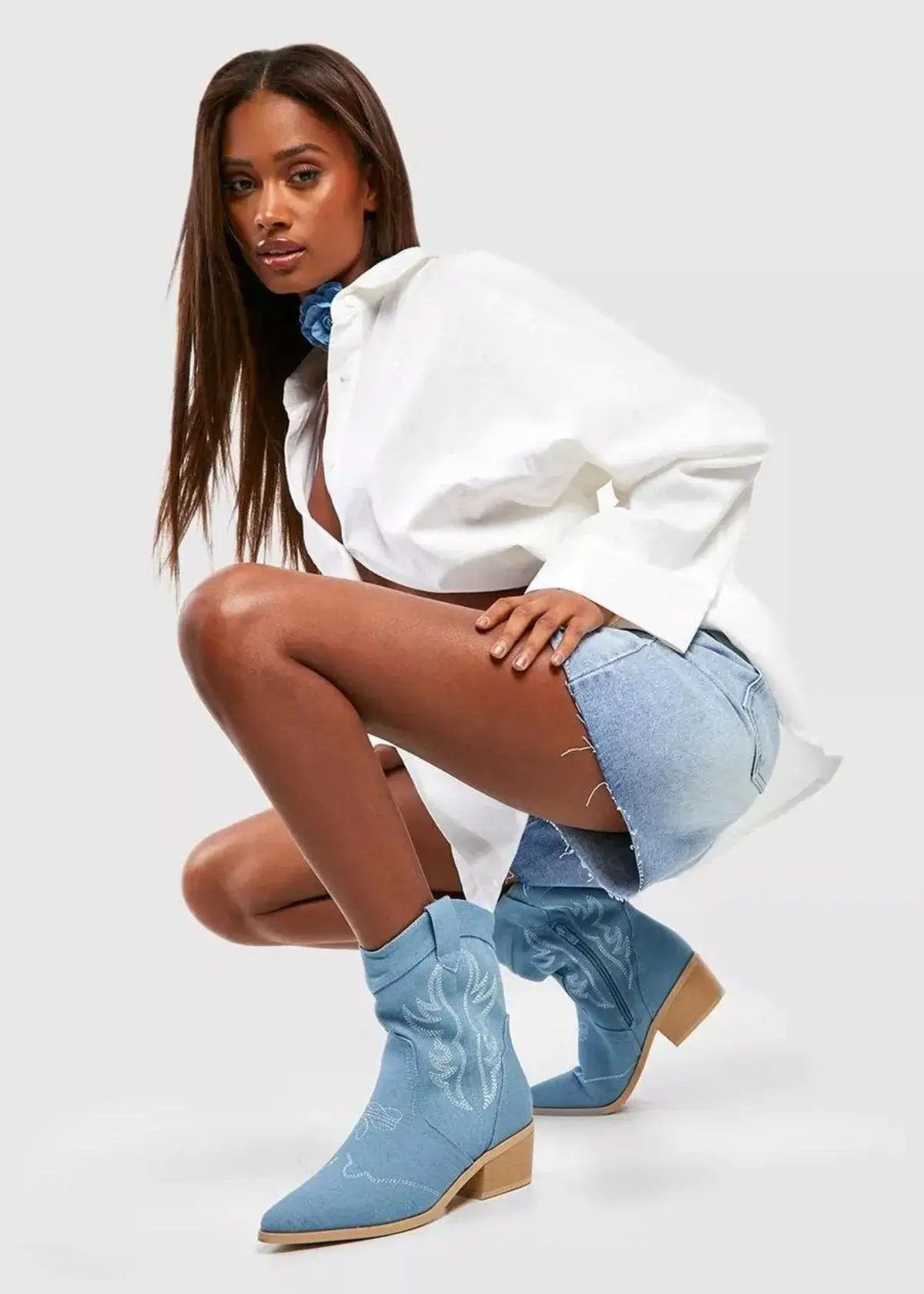 How do you style denim boots for a casual look?